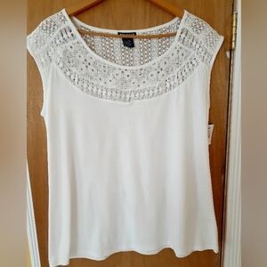 Architect White Blouse Size L with Decorative Neckline